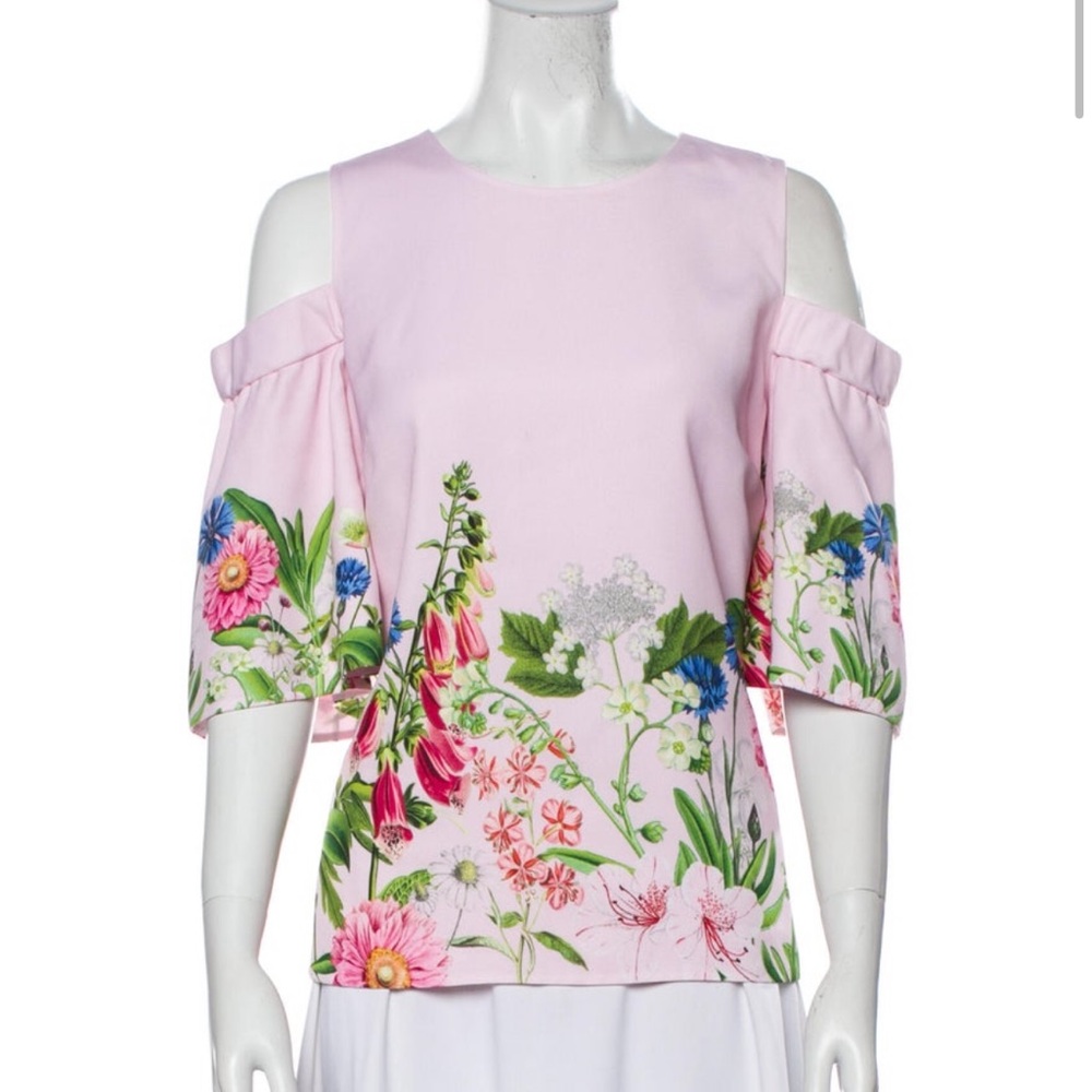 Ted Baker Pink Floral Print Off Shoulder Blouse sz 4 = US 10 -12